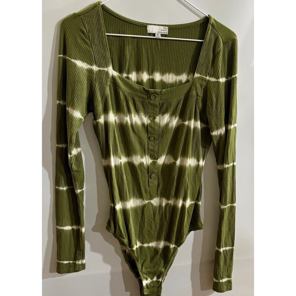 Ten Sixty Sherman Women’s Green/White Long Sleeve Tie-Dye Stretch Bodysuit, M